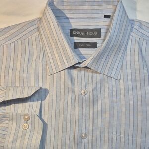 KnightHood Classic Blue Striped Mens Dress Shirt. Easy Care. Excellent Like New